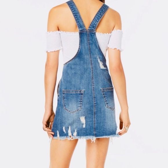 Dollhouse Mini Denim Distressed Overall Dress Blue Size 7 - Picture 4 of 9